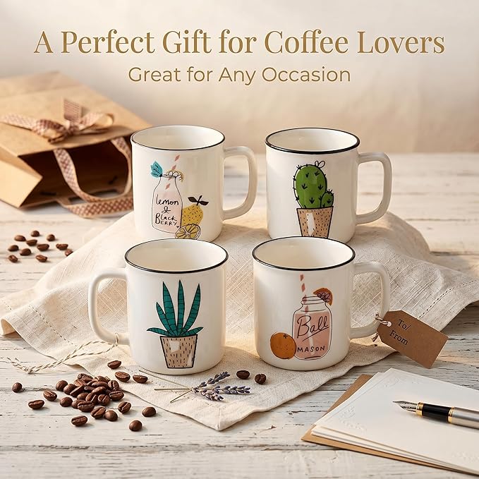 Topadorn Espresso Cups Set of 4, 4oz Ceramic Demitasse Cups with Handle, Café Style Small Coffee Cups for Espresso, Cappuccino & Macchiato, Lead-Free Dishwasher Safe for Home Office Coffee Bar