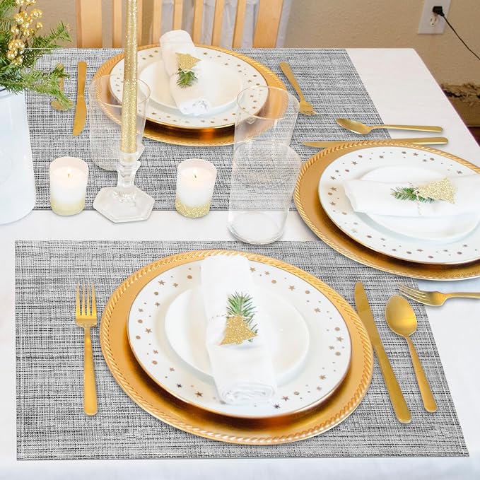 Niviy Grey Placemats Set of 6, 12x18 Inch Washable Easy to Clean Heat-Resistant Anti-Skid Grey Placemats for Holiday Party Kitchen Dining Room Decoration