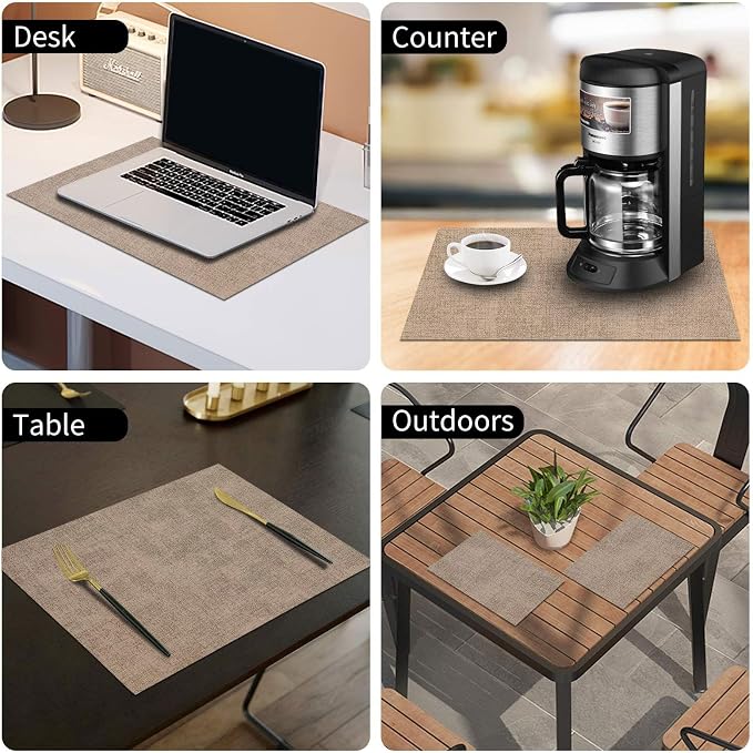 homing Faux Leather Heat Resistant Placemats 8 Packs, Waterproof Wipeable Dining PU Place Mats for Indoor & Outdoor, Easy to Clean, Camel
