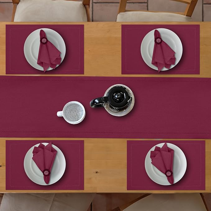 Ruvanti Linen Table Runner 108 Inches, Classic Hemstitch, Washable, Reusable, Non-Slipping, Stain Resistant- Perfect for Parties, Weddings, Dinners, Thanksgiving, Christmas, Indoor use – Burgundy