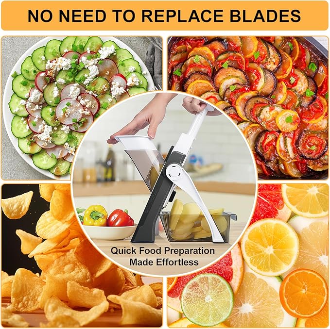 Safe Mandoline Slicer for Kitchen, Vegetable & Food Cutter, Thickness Adjustable 0.1-8 mm. Easy to Clean, Storage, Kitchen Faster Slice Artifact (Only Slice, Grey)