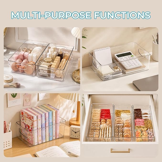 UFORU 5 Pack Clear Pantry Organizers and Storage, Stackable Plastic Storage Bins with Handles, Clear Storage Bins for Kitchen, Fridge, Freezer, Cabinet and Containers for Pantry Organization