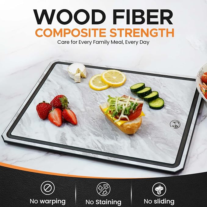 Earth's Dreams Composite Wood Cutting Board Set of 3 – Dishwasher Safe Kitchen Cutting Boards with Marble Stone Look – Large, Medium & Small Chopping & Charcuterie Boards