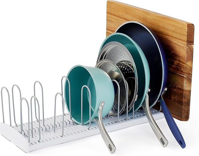 YouCopia StoreMore Expandable Pan and Lid Rack, 12.5"-22" Wide Adjustable Pan Organizer for Kitchen Cabinet Storage, Classic Edition