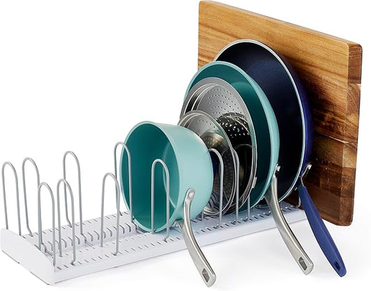 YouCopia StoreMore Expandable Pan and Lid Rack, 12.5"-22" Wide Adjustable Pan Organizer for Kitchen Cabinet Storage, Classic Edition