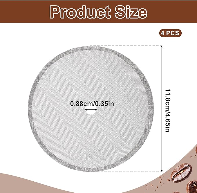 4 Pcs French Press Filters Replacement, 4.65 Inch Fine Mesh Stainless Steel Screen with Metal Center Ring, Compatible with 48oz Stanley French Press Coffee Maker, Tea Plunger Pot