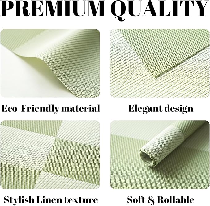 Placemats Set of 12 Vinyl/Plastic Woven Place Mats for Kitchen Table Indoor/Outdoor Washable Placemat Wipeable Dining Table Mats (Green Cube,12)