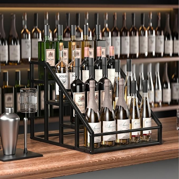 Coffee Syrup Rack Organizer, Spice Racks, Syrup Bottle Holder Stand for Coffee Bar, 4-Tier 16 Bottles Storage Shelves for Syrup, Wine, Dressing for Kitchen Countertop,Black