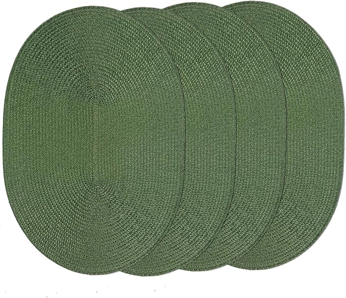 AHHFSMEI Placemats Set of 4 for Dining Table Washable Woven Non-Slip 18x12 inches Placemat Heat-Resistant Durable Table Mats for Dining Table Easy to Clean (Oval Green, 4)