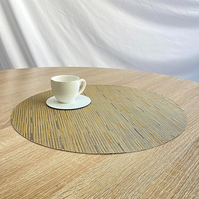 Round Placemats Set of 6 Woven Table Mats Washable Non-Slip Place Mats 13.8 Inch for Christmas Decoration Home Wedding Party,Brown
