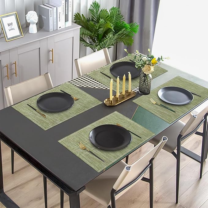 Niviy Green Placemats Set of 4, 12x18 Inch Washable Easy to Clean Heat-Resistant Anti-Skid Sage Green Placemats for Holiday Party Kitchen Dining Room Decoration