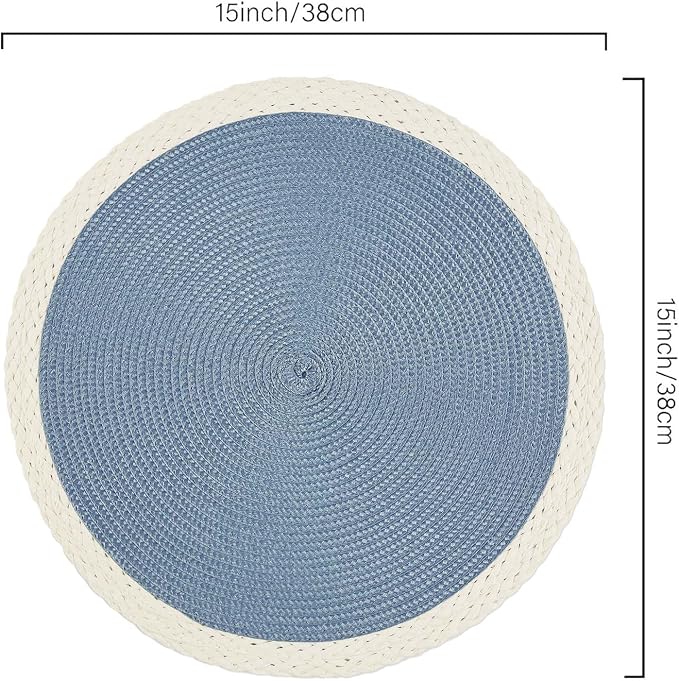 Noctiflorous Braided Round Placemats Set of 6, 15 Inch Woven Table Mats, Non-Slip Washable Place Mats for Kitchen Dining Table Decor (Mint Blue, 6)