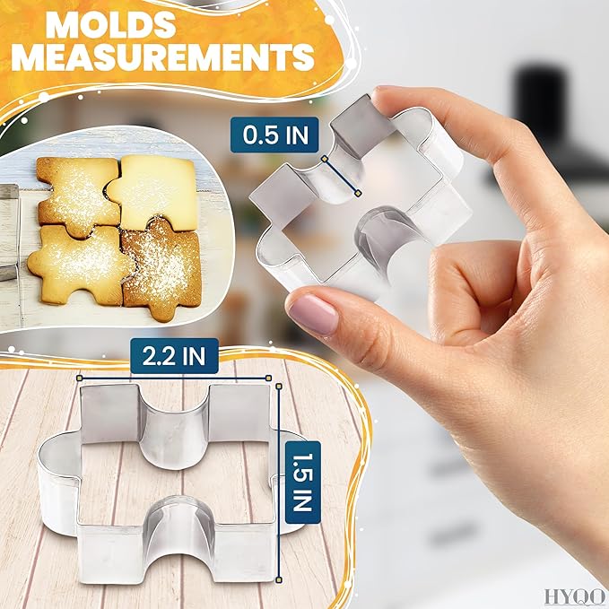 4 Pcs Puzzle Piece Cookie Cutter - 2.2 x 1.5" Stainless Steel Connecting Mini Puzzle Cookie Cutters for Edible Interactive Puzzles - for Birthday Cookies, Themed Parties, Fondant Toppers & Clay Crafts