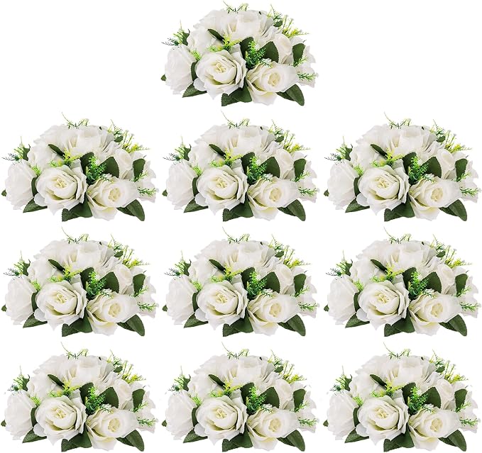 Flower Centerpieces for Wedding Tables: Wedding Table Decorations White Flower Balls Centerpieces for Engagement Cerebration Party Center Pieces 10 Packs