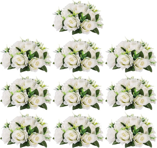 Flower Centerpieces for Wedding Tables: Wedding Table Decorations White Flower Balls Centerpieces for Engagement Cerebration Party Center Pieces 10 Packs