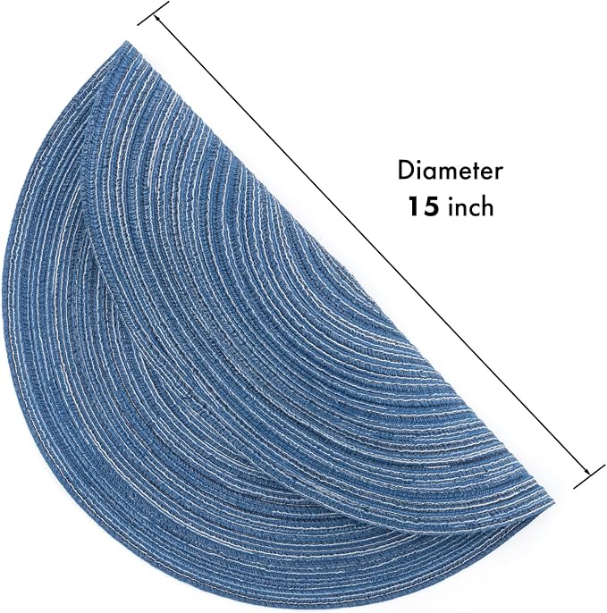 Winknowl Round Braided Placemats Set of 8 Washable Woven Heat Resistant Table Mats for Kitchen Dining Tables 15 inch Round Place Mats (Seascape Blue,8)