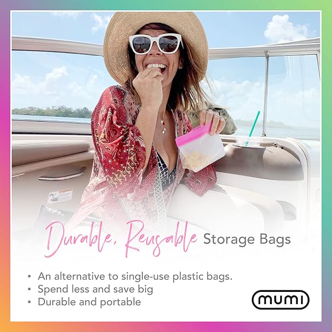 MUMI Piccolo Reusable Zip Up Bags – Set of 3 Silicone Ziplock Bag | Reusable Ziploc Bags for Food Storage, Freezer, & Snacks | BPA-Free Airtight Silicone Storage Bag for Travel & Meal Prep - Orange