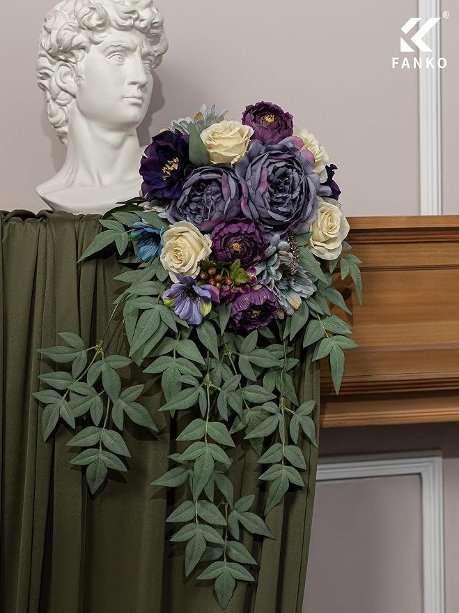 FANKO Artificial Flowers for DIY, Purple Dusty Gray Bule White Faux Flowers Bouquet, Fake Rose Peony Daisy Silk Flowers for Vase, Home Decor, Rustic Wedding, Gothic Events, Party, Anniversaries