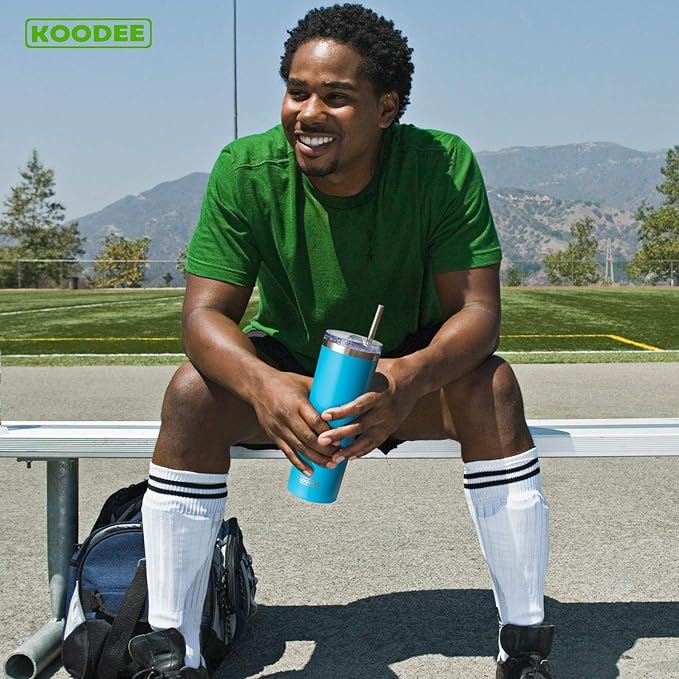 koodee 20 oz Tumbler with Lid and Straw -4 Pack Insulated Skinny Tumblers Stainless Steel Double Wall Water Cup (White/Teal/Sky Blue/Baby Pink)
