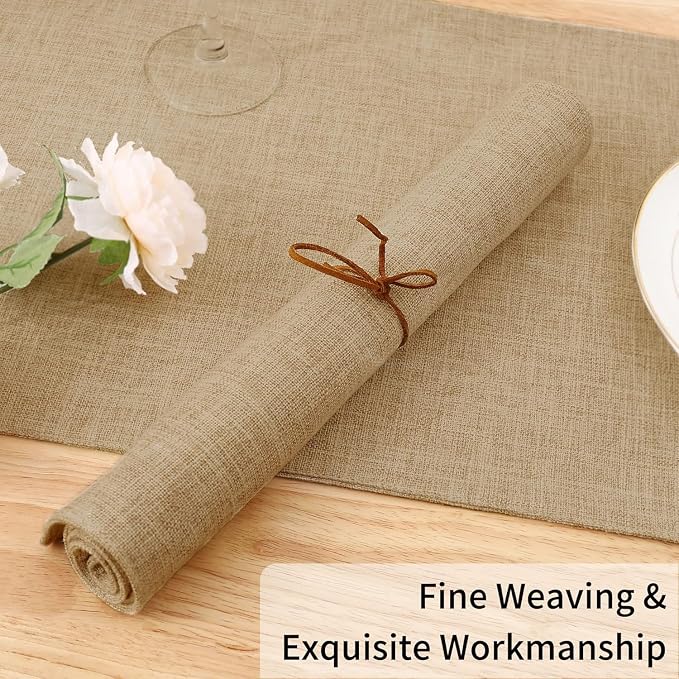 Homaxy Cloths Placemats for Dining Table Set of 12, Heat Resistant Washable Cotton Linen Blend Table Mats, Easy to Clean Place Mats for Indoor Outdoor Party Kitchen Decoration, 13" x 19", Flaxen
