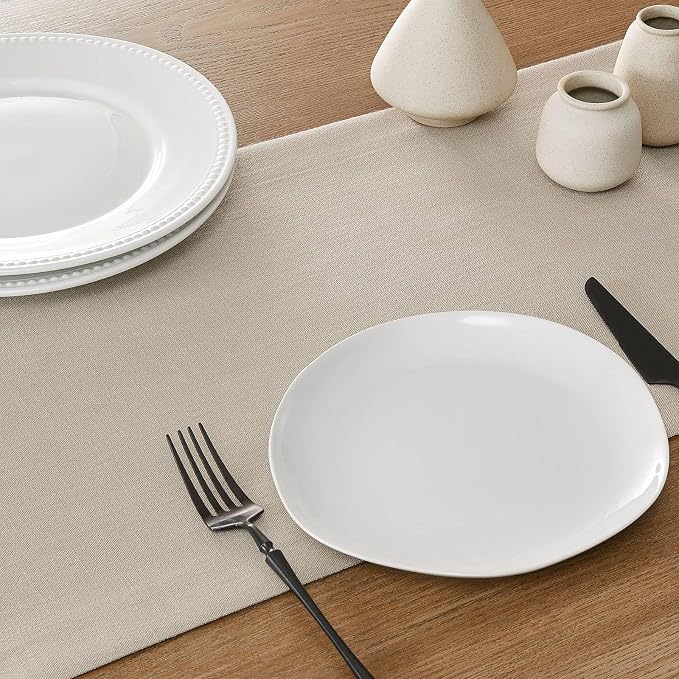 ZeeMart Linen Textured Border Table Runner, 14 x 36 Inch Natural, Farmhouse Style Neutral Table Runners 36 Inches Long, Easy Care Everyday Polyester Table Runner