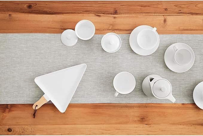 Solino Home Linen Table Runner 48 Inches - 100% Pure Linen Oyster Grey Table Runner 14 x 48 Inch Ideal for Dresser and Coffee Tables - Spring, Summer - Athena