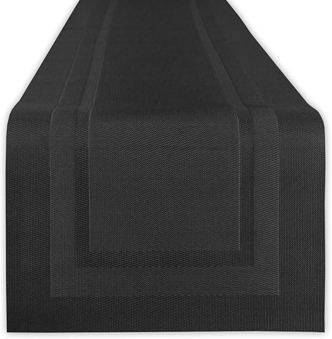 DII PVC Tabletop Collection Woven Indoor/Outdoor, Table Runner, 14x72, Black (Pack of 12)