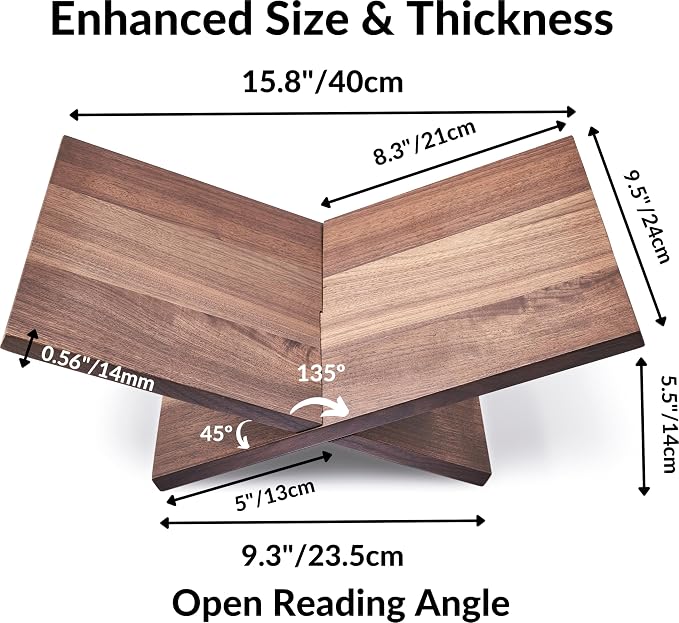 Honygebia Solid Wood Book Stands - Cross Frame Walnut Wooden Book Holder, Open Bookstand for Display and Reading, Suitable for Art, Bible, Cookbook, Easel, Magazine, Textbooks