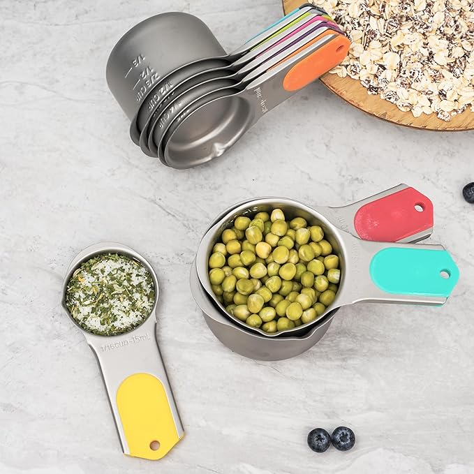 Magnetic Measuring Cups Set of 8, Stainless Steel Nesting Measuring Cups with Easy to Read Markings, Kitchen Gadgets for Cooking & Baking