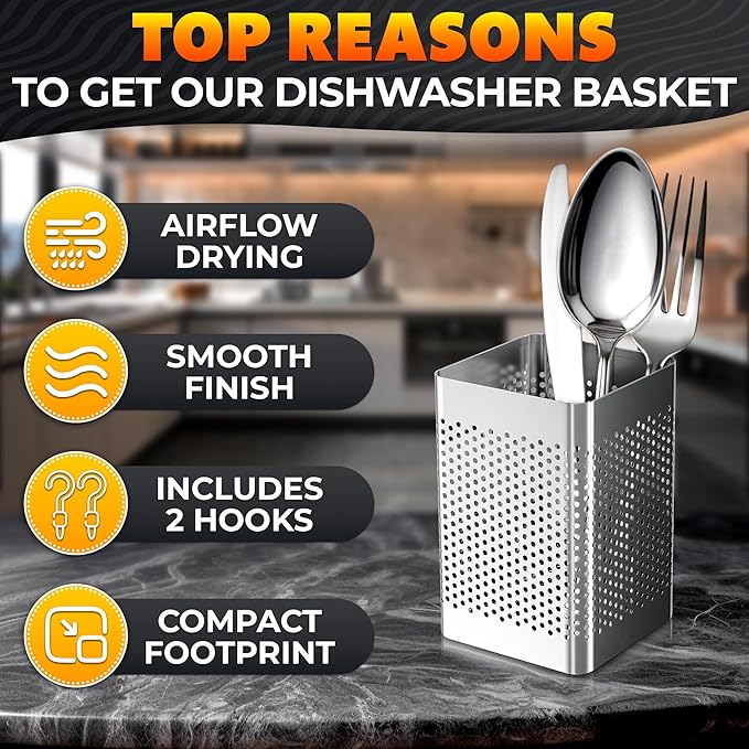 Dishwasher Chopstick Basket – 2.87" x 2.87" x 4" Stainless Steel Utensil Holder, Rust-Resistance Chopstick Holder for Dishwasher Basket – Hanging Caddy for Organizing Chopsticks, Straws and Teaspoons