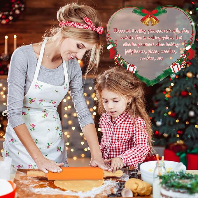 Dandat 12 Pcs Small Rolling Pin Kids 12 Inch Mini Silicone Rolling Pin for Baking Non Stick Kids Dough Roller with Wooden Handle for Kitchen Cookie Pastry Fondant Cake 6 Colors