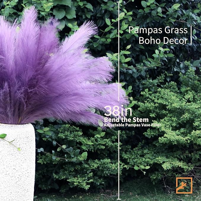 ZIFTY 7-Pcs 38"/3.1FT Faux Pampas Grass Large Tall Fluffy Artificial Fake Flower Boho Decor Bulrush Reed Grass for Vase Filler Farmhouse Home Wedding Decor (Purple)