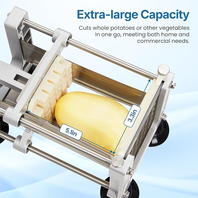 Commercial French Fry Cutter with 1/2 Inch & 3/8 Inch Blade, Heavy Duty Potato Slicer, Potatoes Cutter for Potatoes, Carrots, Cucumber, Onion, Yam, Stainless Steel