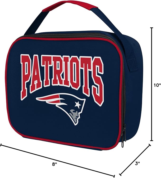 FOCO NFL Unisex-Adult Officially Licensed Wordmark Team Color Big Logo Football Zip Closure 7L Lunch Bag - New England Patriots