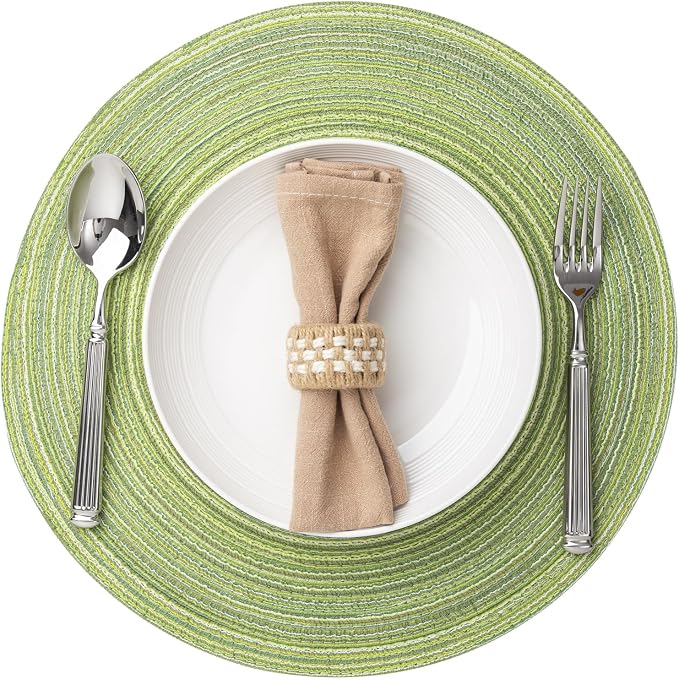 Round Placemats Set of 8 Woven Placemats Washable Braided Table Mats for Dining Table Heat Resistant Non-Slip Circle Place Mats(Green)