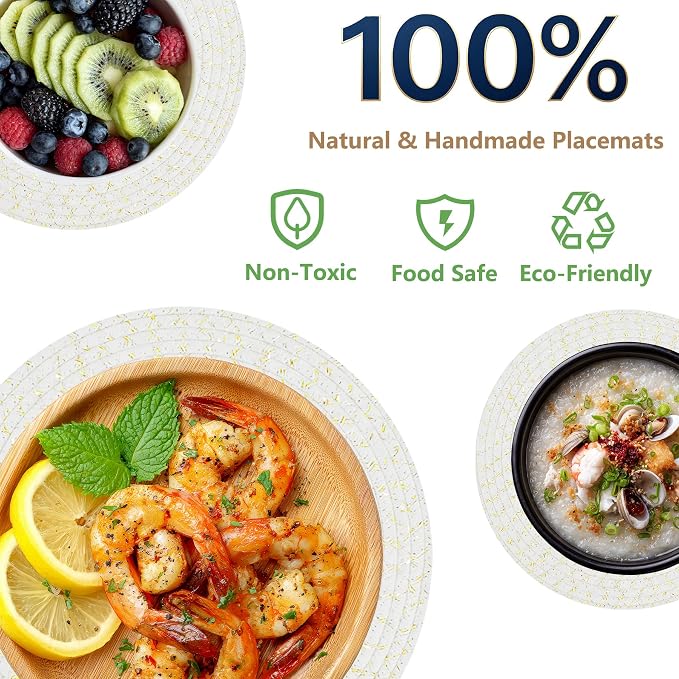 Round Woven Placemats Set of 6, 13.4 Inches Cotton Round Placemats, Heat Resistant Washable Table Mats for Indoor & Outdoor Dining Table Decor