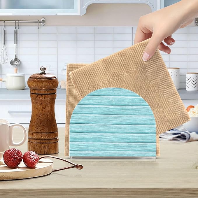 Retro Teal Light Blue Napkin Holder for Tables Paper Cocktail Napkin Holders for Kitchen and Dinning, Acrylic Dinner Napkin Dispenser for Restaurant Home Decor Bar Accessories 1 Pack