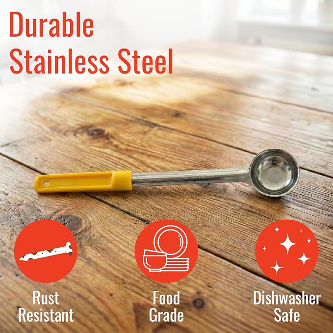 1 oz Solid Stainless Steel Portion Control Ladle Spoon | Commercial-Grade Spoodle for Portioning & Serving - Soups, Sauces & Buffet Service. Color-Coded by Size. Dishwasher Safe.