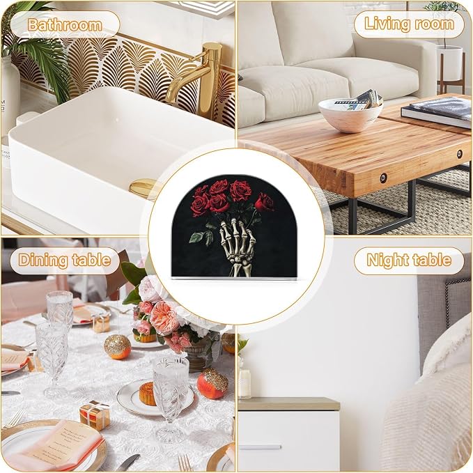Fustylead Skeleton Hand Roses Bouquet Romantic Napkin Holder for Table Acrylic Vertical Napkin Holders for Paper Napkins Decor Napkin Dispenser for Home Party Dining Cocktail Kitchen Accessories, 2 PC