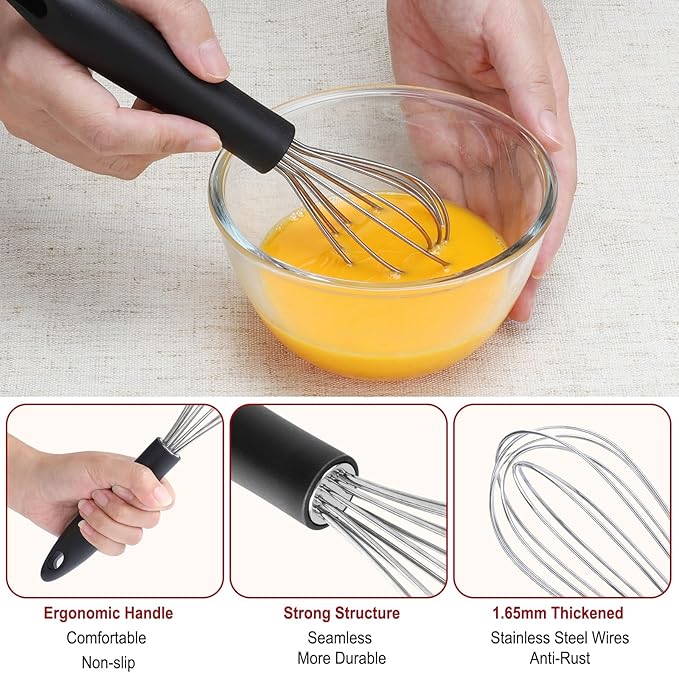 HOTEC Stainless Steel Whisk Set of 4, Food Grade Balloon Whisk Egg Beater, Thicken Wire Mixing Whisk for Baking, Cooking, Whisking Cream, Sauce, Pancake Batter