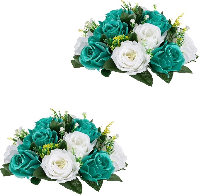 Flower Centerpieces for Wedding Tables: Wedding Table Decorations Teal & White Flower Balls Centerpieces for Engagement Cerebration Party Center Pieces 2 Packs