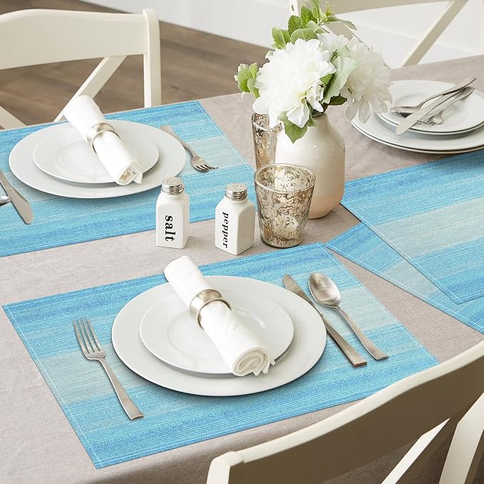 Niviy Blue Placemats Set of 2, 12x18 Inch Washable Easy to Clean Heat-Resistant Anti-Skid Navy Blue Placemats for Holiday Party Kitchen Dining Room Decoration