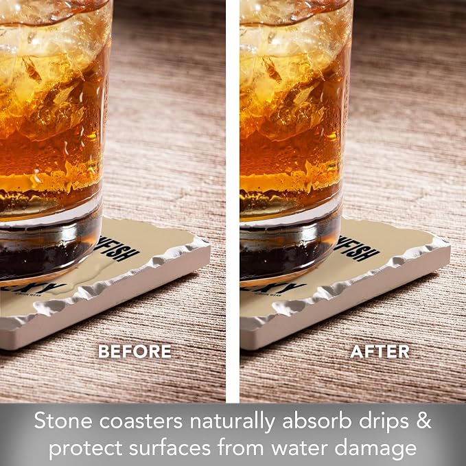 Thirstystone Crawfish Love 4 Pack Assorted Tumbled Tile Stone Coasters with Protective Cork Backing Manufactured in The USA Absorbent Easily Wipes Clean