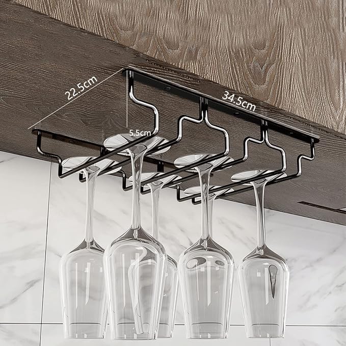 Wine Glass Rack, Under Cabinet Stemware Storage Racks Hanging Wine Glasses Holder, Wrought Iron Metal Stainless Steel Glass Holder Storage Rack Hanger for kitchen bar (Size : 34.5x22.5x5.5cm)