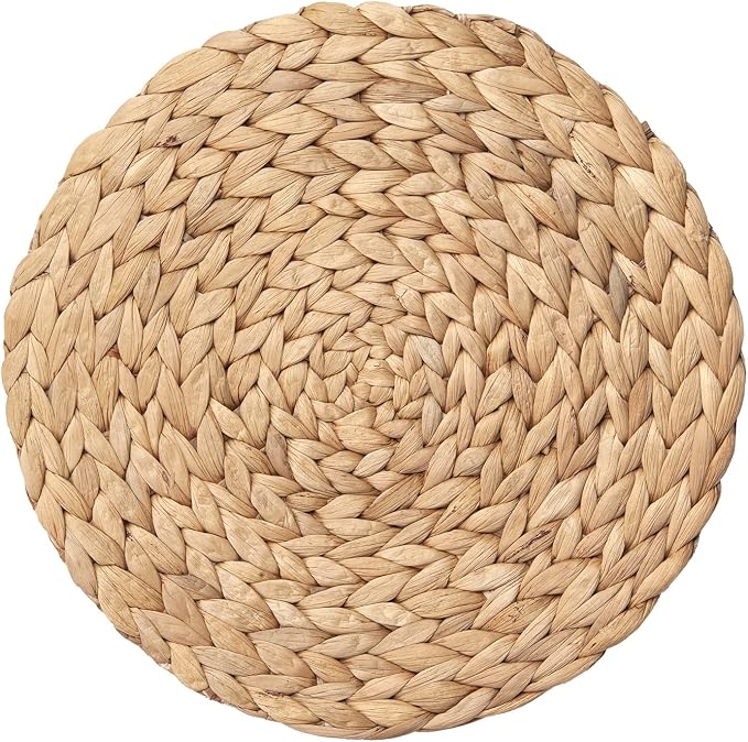 6 Pack 11.8" Woven Placemats, Natural Hand-Woven Water Hyacinth Placemats, Round Braided Rattan Tablemats for Dining Table, Large Weave Round Place Mats Heat Resistant Non-Slip Table Mats, 11.8 Inch