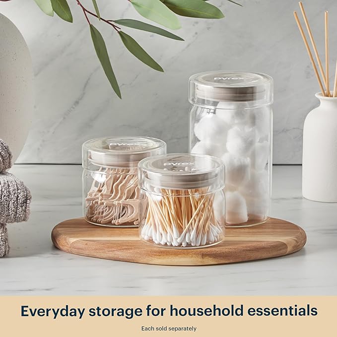 Pyrex 4-Pack Glass Canister Set - Dry Food Storage Containers with Glass Lids for Kitchen and Pantry Organization