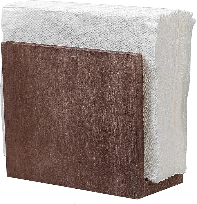 Rustic Wooden Paper Napkin Holder Farmhouse Napkin Storage Dispenser For Tables Kitchen Office Accessories for Restaurants, Dining Home Decor, Nature Vintage Home Gift Bar Decor (brown)