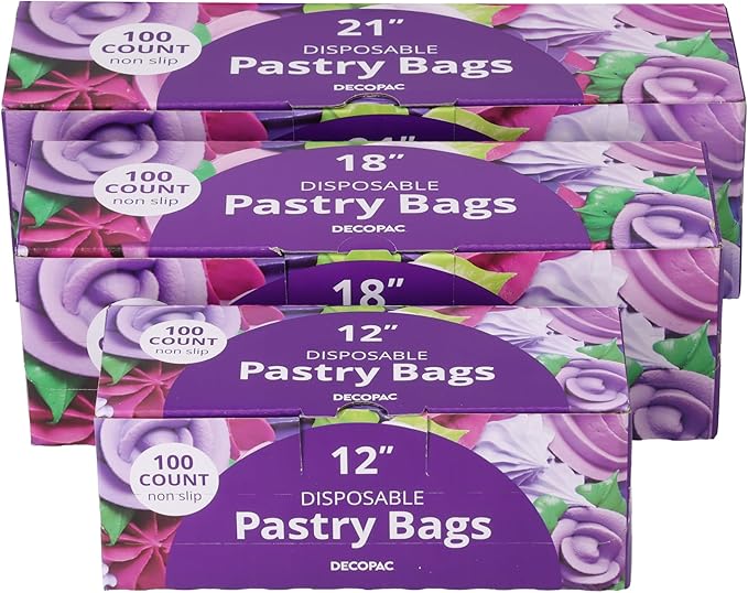 DecoPac Disposable Pastry Bag, Piping Bags with Non-Slip Outer Surface, Pack of 100 Clear Bags - 12 Inch