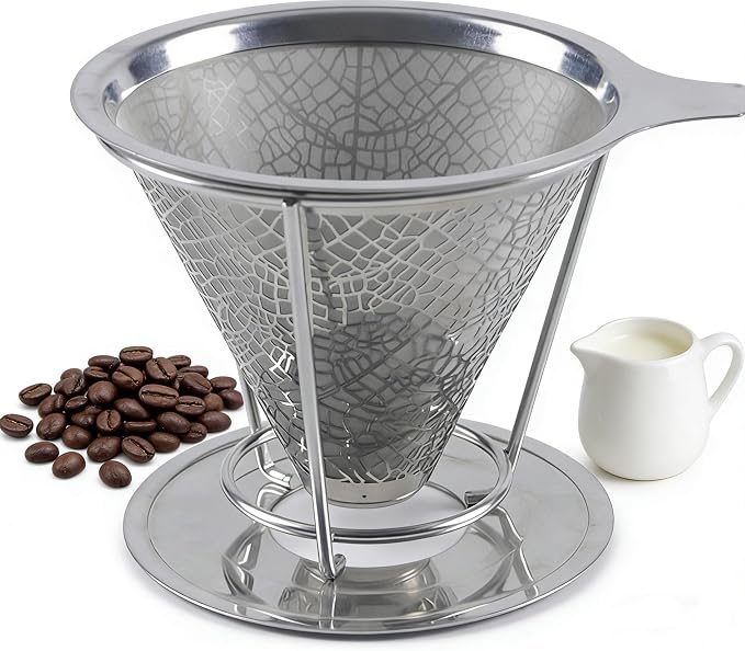 Mason Jar Pour Over Coffee Dripper, Stainless Steel Reusable Filter | Easy to Clean Paperless Coffee Maker, Cone Dripper with Removable Cup, Dishwasher Safe, Rustproof