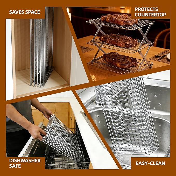5 Tier Collapsible Cooling Rack with Adjustable 6 Setting Design stackable wire rack for baking sheet for Cookies Baking Gifts for Women
